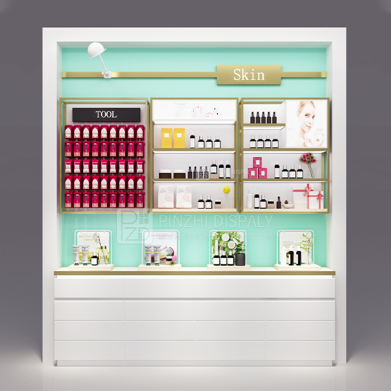 New design high end cosmetic retail wall cabinet wood