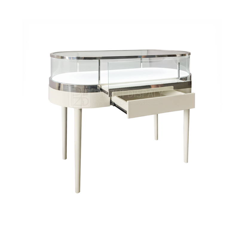 Luxury and Elegent white wooden jewelry display showcases with drawer