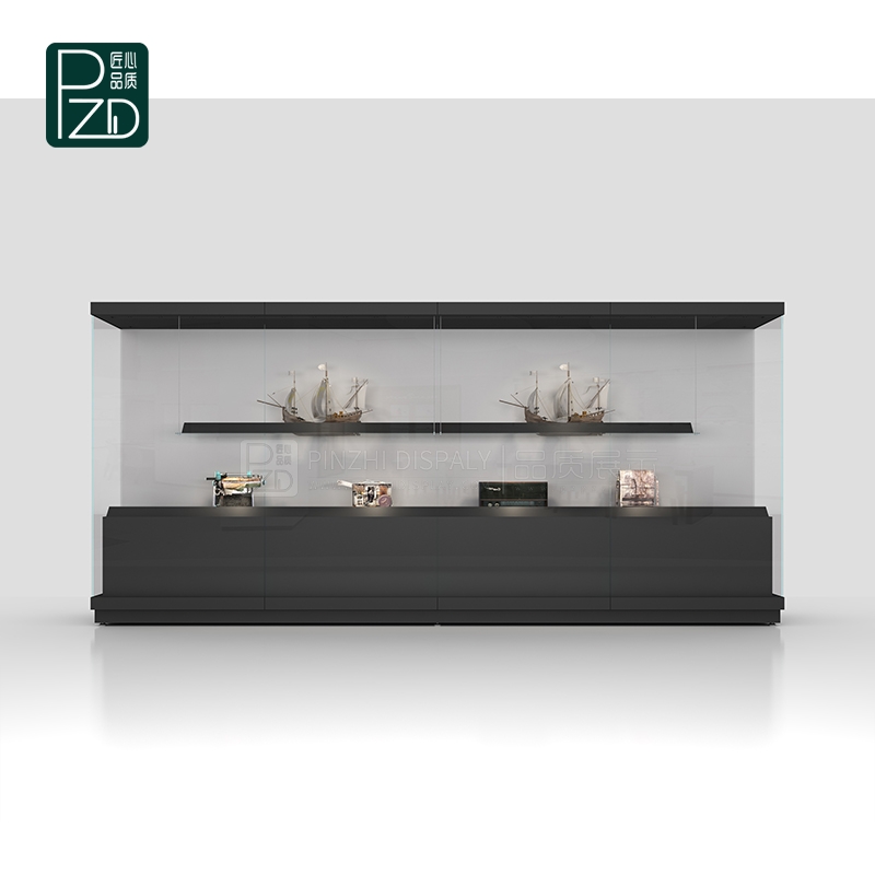  Black wall-mounted museum display cabinet