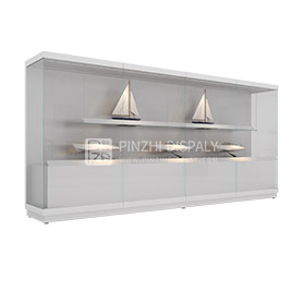 White wall-mounted museum display cabinet