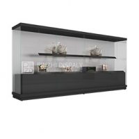 Black wall-mounted museum display cabinet