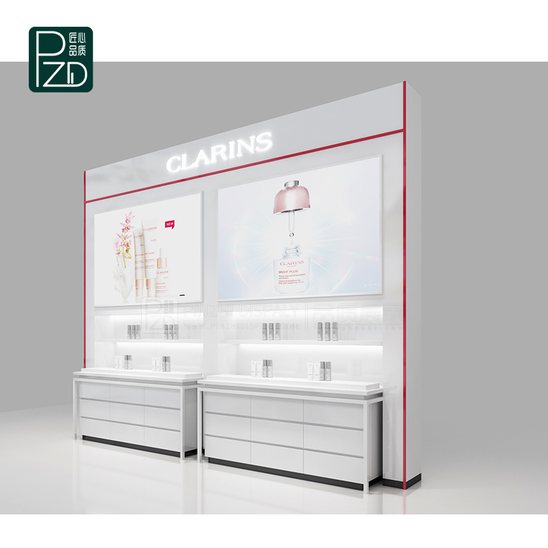 Large white showcase for skin care store decoration