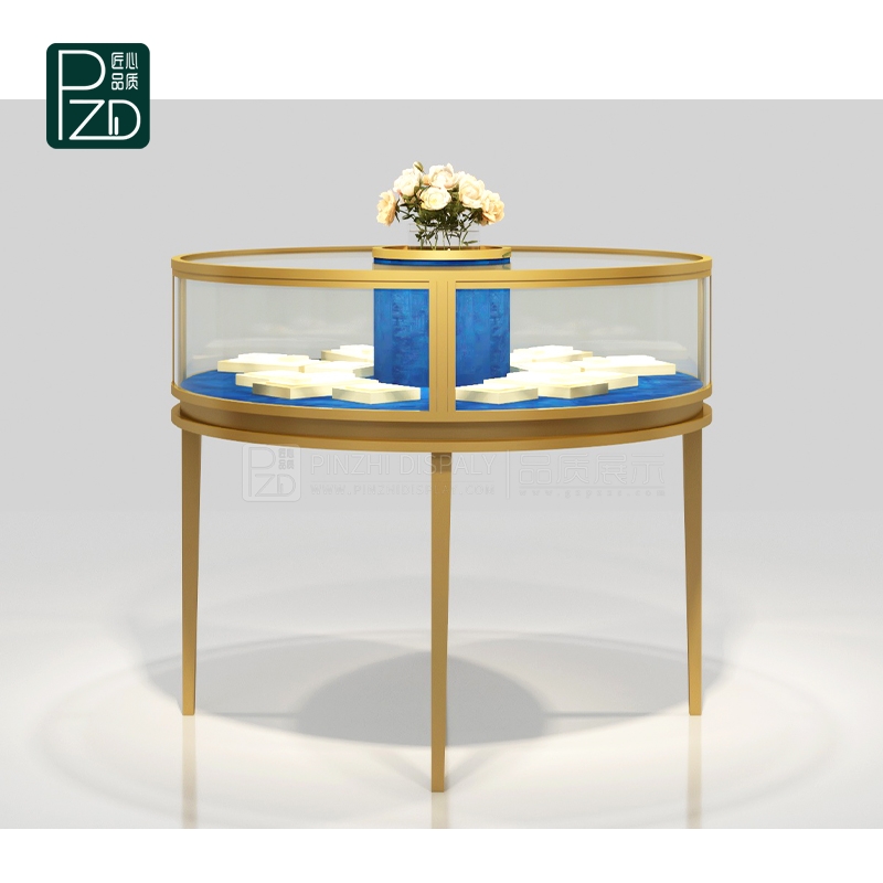  Golden round glass showcase for jewelry duty free shop
