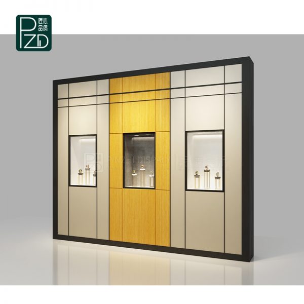 Wooden luxury watch wall showcase for duty free watch shop Guangzhou Pinzhi Display Manufacturer