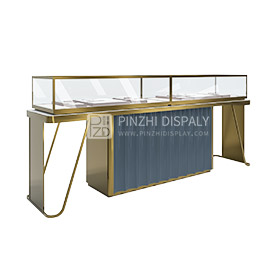 Feature Design Stainless Steel Gold Jewelry Showcase With LED Lights