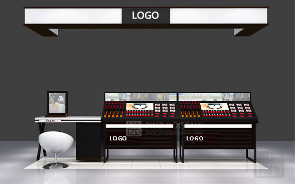 Small makeup cosmetic display kiosk design in shopping mall
