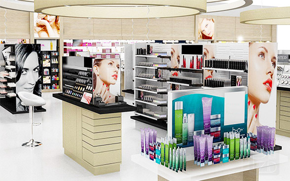 Interior design for small cosmetic shop in mall